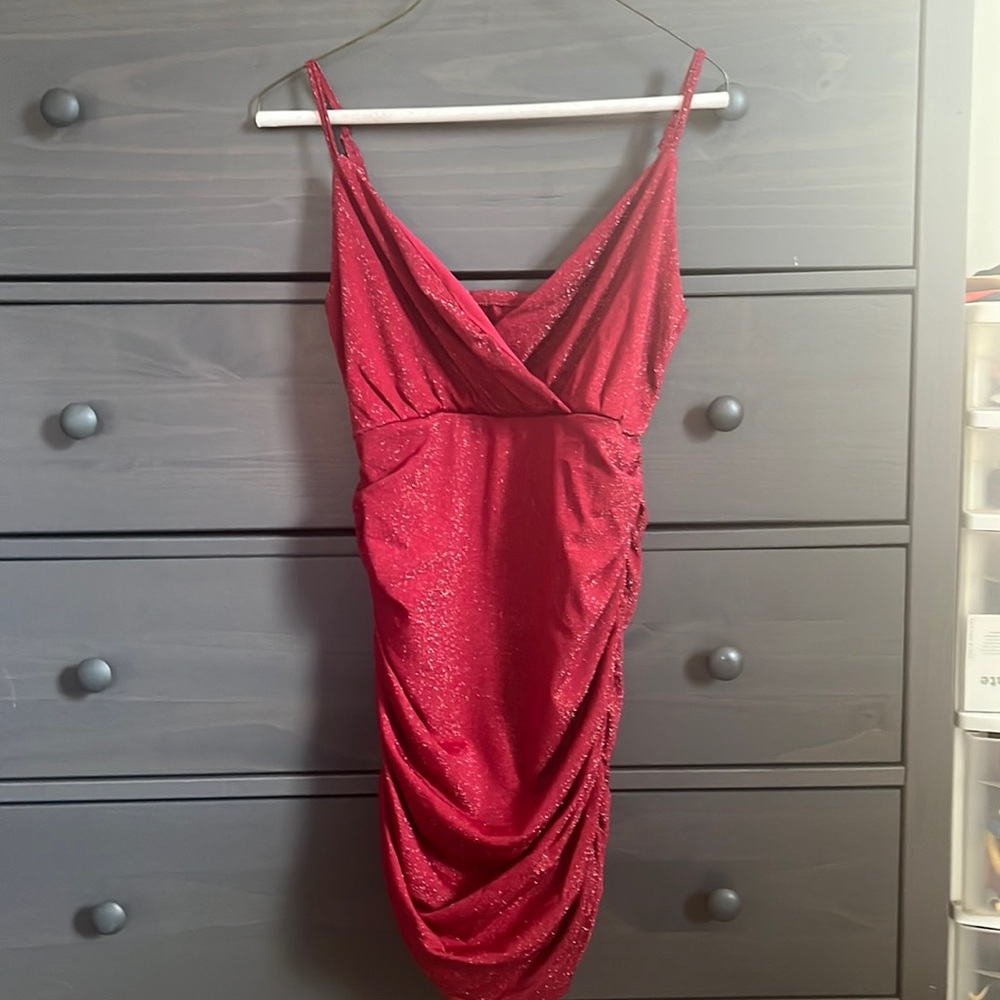 Women's Spaghetti Strap V Neck Ruched Wrap Dress Ruched Bodycon Mini Dress